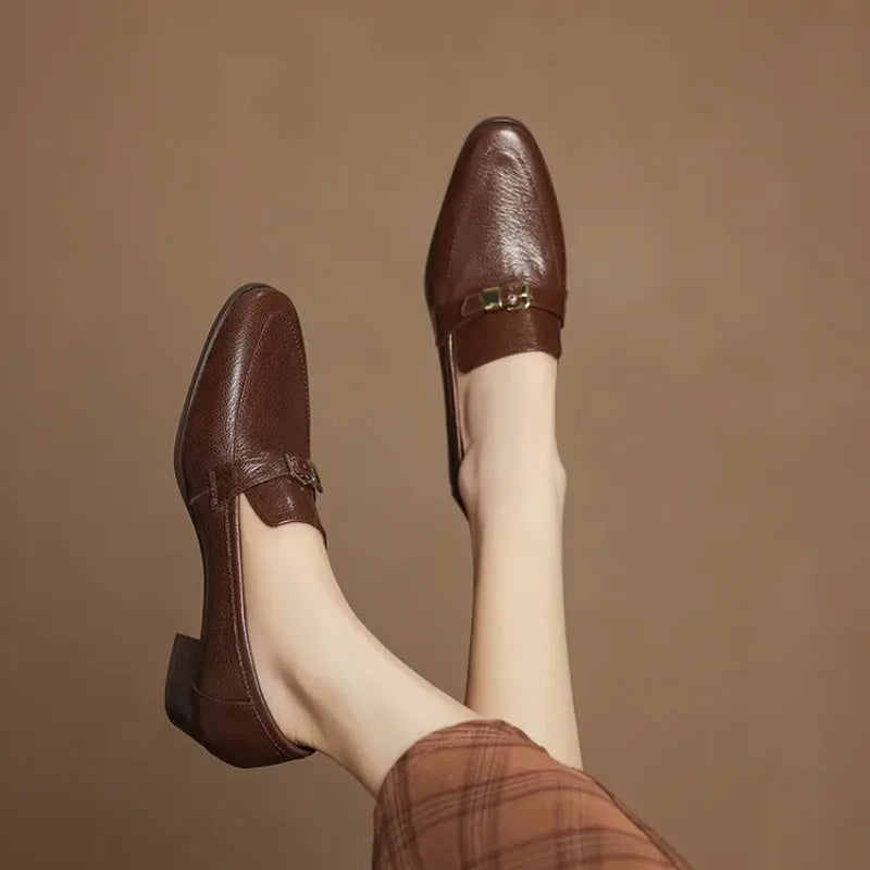 Autumn Women Loafers Casual Slip On Shoes Genuine Leather Daily Wear Fashionable Low Heeled Black And Brown, Sizes 34 To 43 by All Mart Bristol Ltd