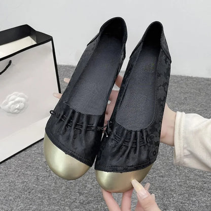 Chinese Style Color Block Slip-on Flats, Low Heel Comfortable Versatile Work Shoes for Women by All Mart Bristol Ltd