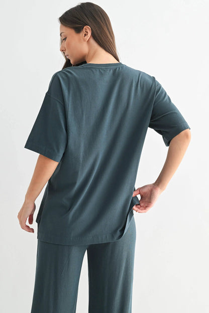 Coastal Drift Pima Cotton Pant Set in Slate Teal — oversized for ultimate comfort by Me & I