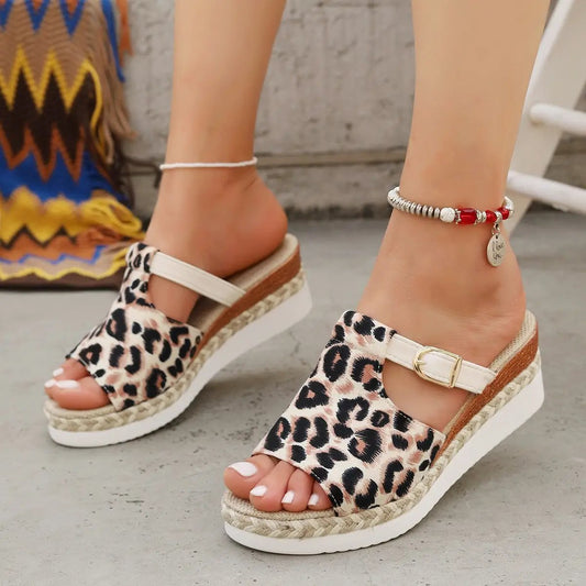 Spring New Wedge Platform Leopard Print Sandals by Dropshipman