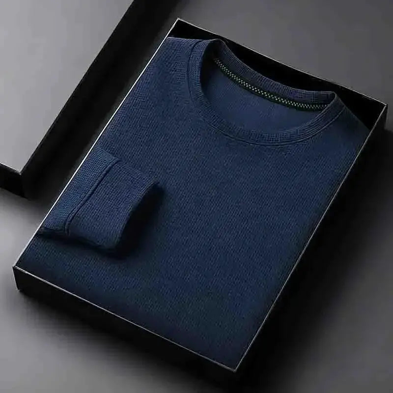 Men's Basic Crew Neck Long Sleeve Waffle Knit Sweater, Lightweight Casual Pullover for Daily Outfits by All Mart Bristol Ltd