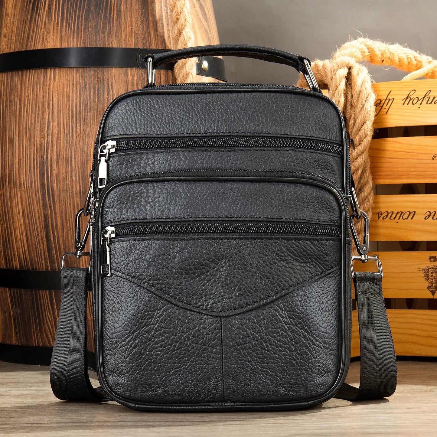 Men's Top Grain Leather Large Capacity Business Commuter Crossbody Bag Genuine Leather by Dropshipman