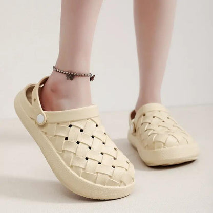 Cross-woven Clogs Shoes Summer Platform Baotou Dual-use Slippers Outdoor Garden Indoor Floor Bathroom Cozy Slipper Women House Shoes by Dropshipman