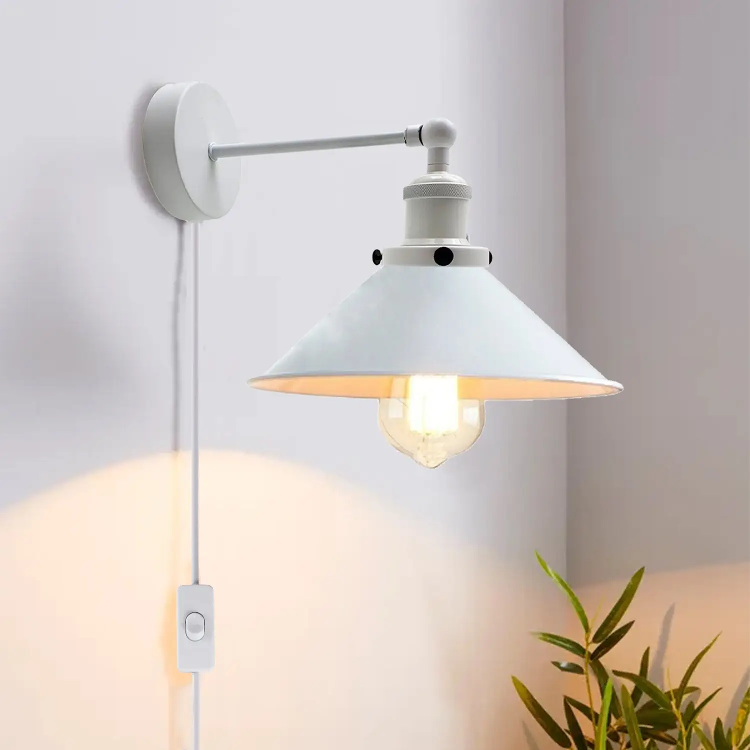 Modern White Plug-In Wall Sconce with Lamp Shade ~1279 by All Mart Bristol Ltd