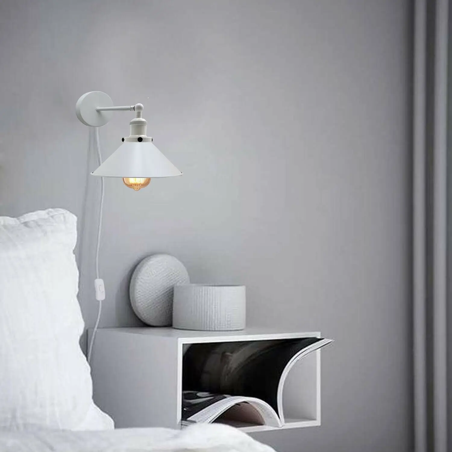 Modern White Plug-In Wall Sconce with Lamp Shade ~1279 by All Mart Bristol Ltd
