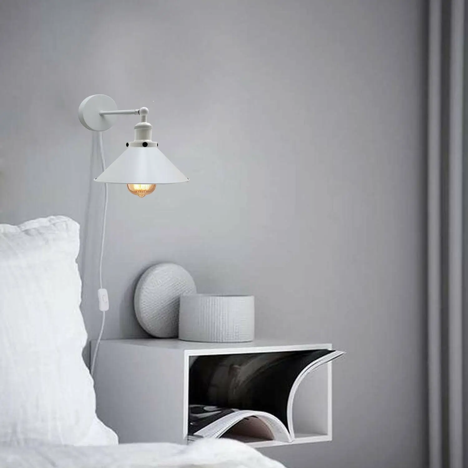 Modern White Plug-In Wall Sconce with Lamp Shade ~1279 by All Mart Bristol Ltd
