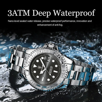 POEDAGAR Trendy Sport Man Watch Luminous Waterproof Stainless Steel Date Men Wristwatch Luxury Business Men's Quartz Watches+Box by All Mart Bristol Ltd