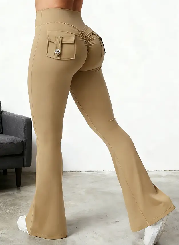 Yoga Fitness Flared Pants With Pockets Ins Fashion Slim High Waist Sports Trousers Scrunch Butt Booty Workout Lifting Leggings by Dropshipman