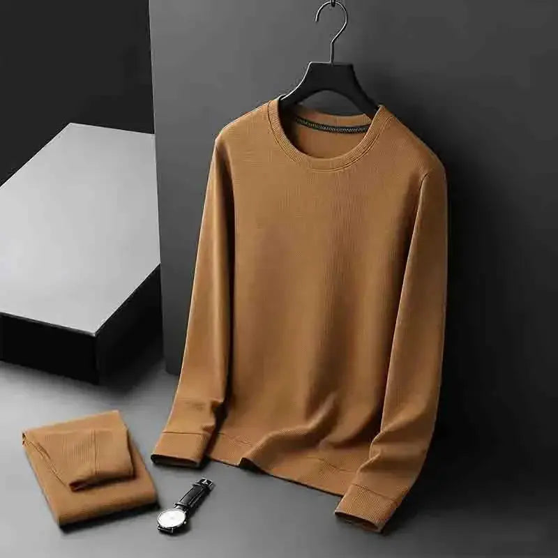 Men's Basic Crew Neck Long Sleeve Waffle Knit Sweater, Lightweight Casual Pullover for Daily Outfits by All Mart Bristol Ltd