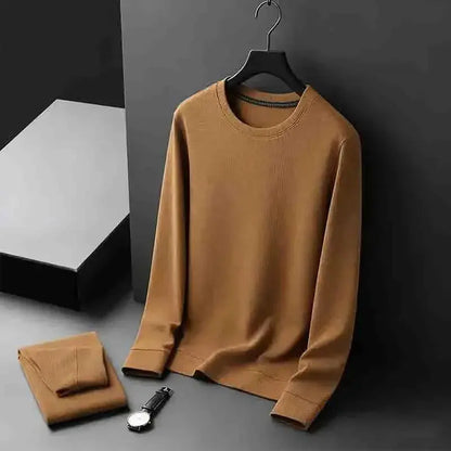 Men's Basic Crew Neck Long Sleeve Waffle Knit Sweater, Lightweight Casual Pullover for Daily Outfits by All Mart Bristol Ltd