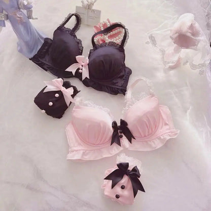 Japanese Maid Dual Color Thin Cup Student Girl Cute Gathering Sexy Lingerie Bra Set by All Mart Bristol Ltd
