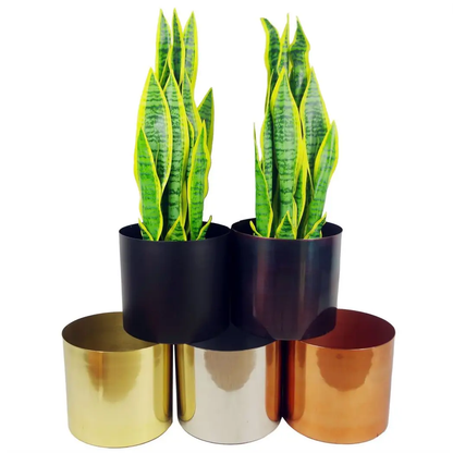 Metal Planter Plant Pot with Polished Silver Finish 20 x 18cm by Leaf