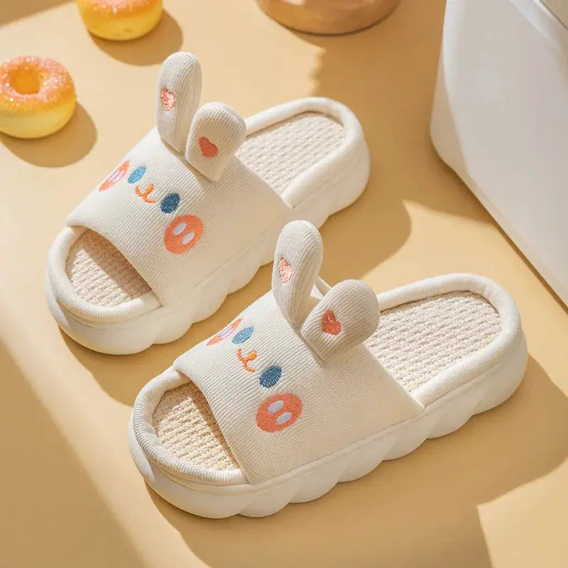 Home Linen Slipper for Women Cute Bunny Clouds Flip Flops Female Design Cozy Shoes Slides Four Season Platform Couples Sandals by All Mart Bristol Ltd