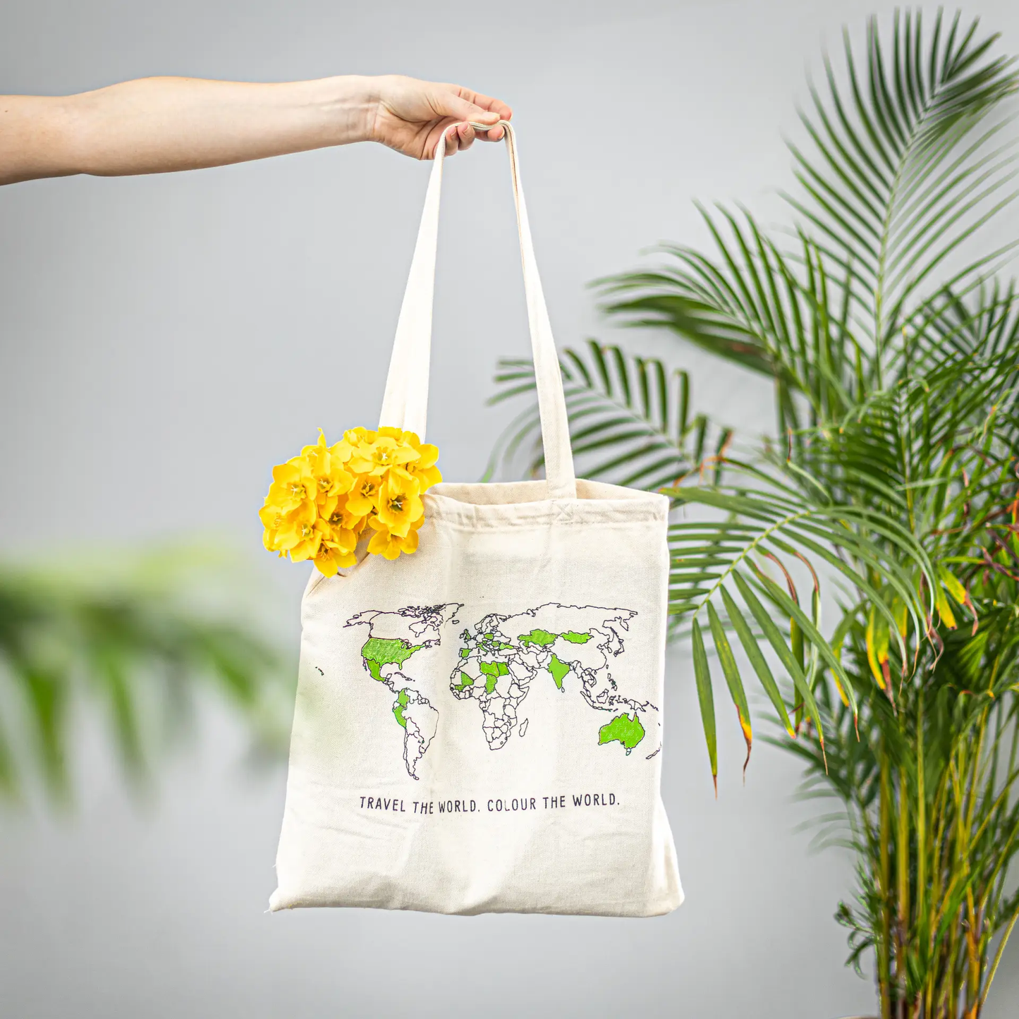100% Cotton World Map Colour In Tote Bag by All Mart Bristol Ltd