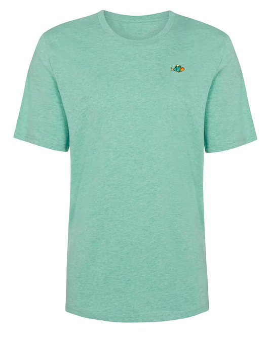 Fish Embroidered T-Shirt Heather Green by All Mart Bristol Ltd