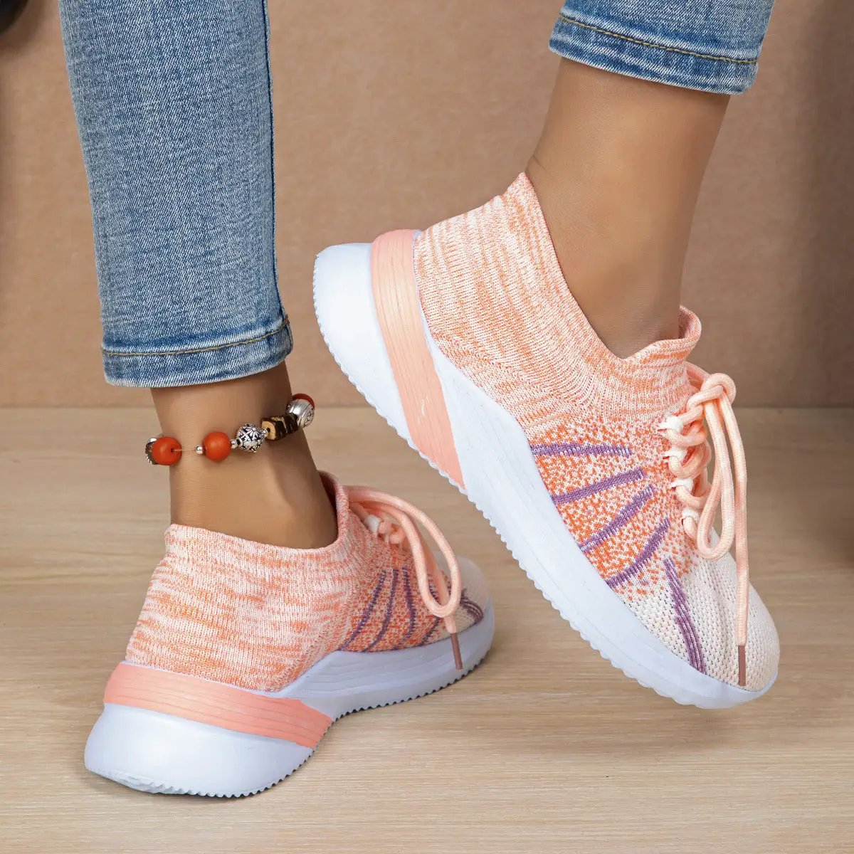New Lace-up Sports Shoes Women Color-matching Breathable Mesh Shoes Running Walking Casual Sneakers by Dropshipman