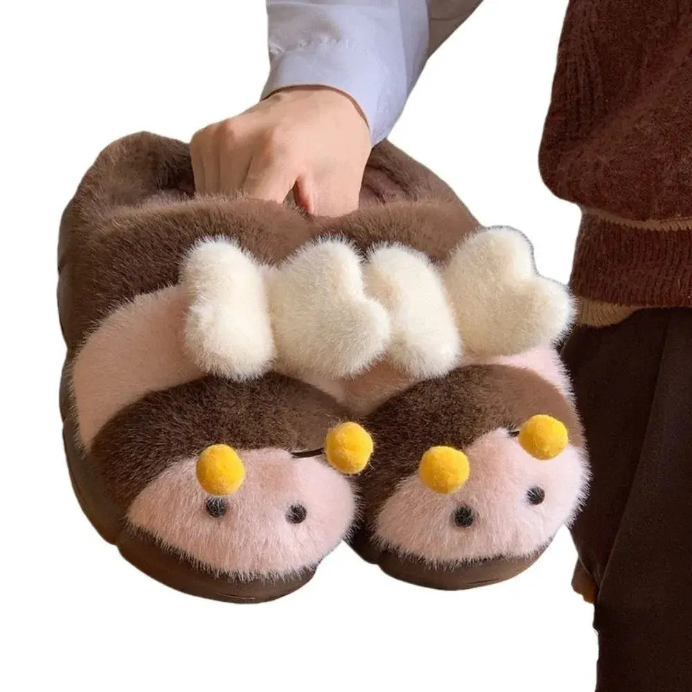 Kawaii 3D Little Bee Cartoon Bee Plush Slippers Cartoon Thick Soled Warm Fur Slippers Fluffy Student Y2K Bee Slippers Dormitory by All Mart Bristol Ltd