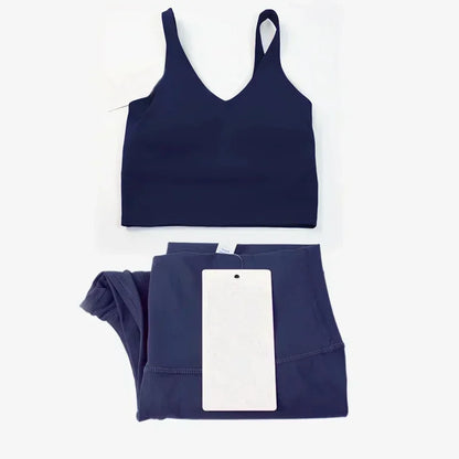 Classic women's 2-piece yoga outfit: U-shaped camisole top & high-waisted nude-feel leggings, suitable for fitness and workout. by All Mart Bristol Ltd