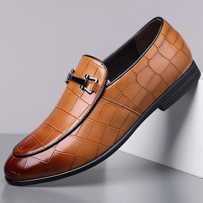 Men's Plaid Light Luxury Plus Size Rubber Sole Lightweight Leather Shoes by Dropshipman