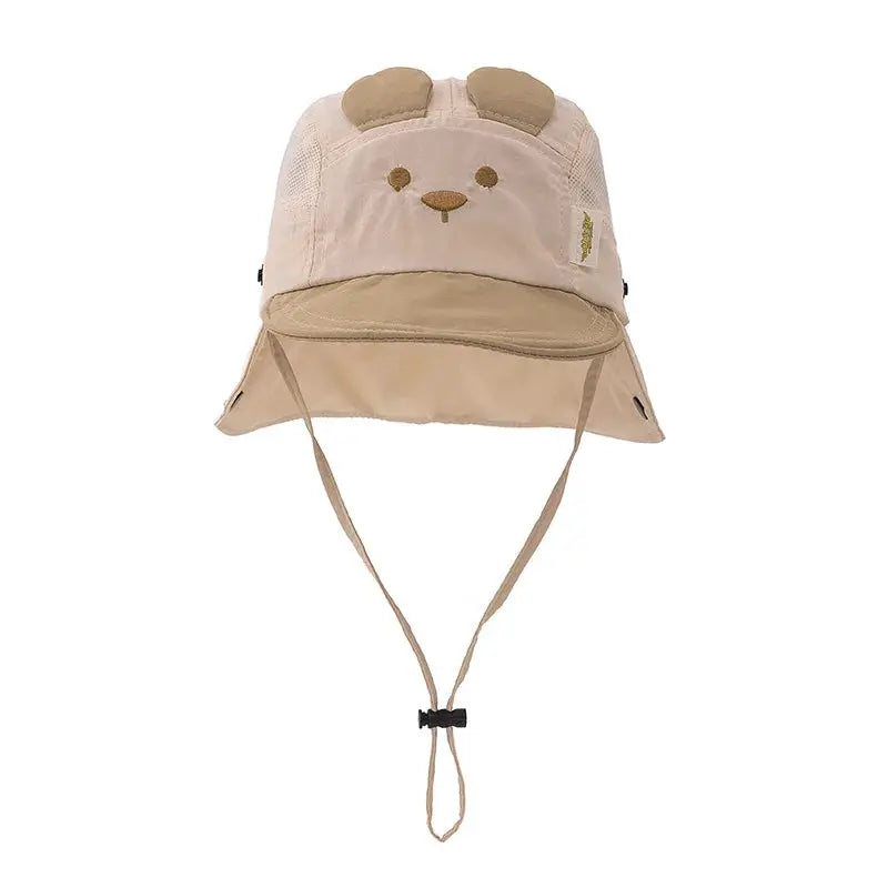 Boys Girls Neck Protection Kids Panama Hat Breathable Summer Baby Hat Cartoon Bear Ear Embroidery Quick Dry Fisherman Hats by All Mart Bristol Ltd