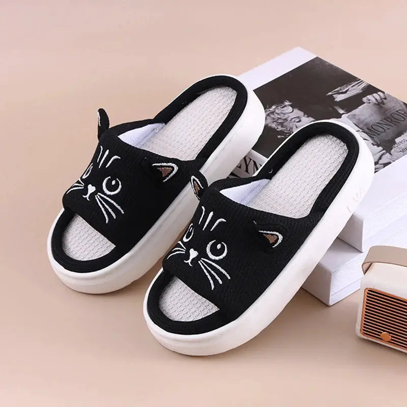 Platform Slippers Women Home Flat Spring Summer Cat Cartoon Designer Shoes Girl Trend Indoor Slides Soft Non-Slip Floor Open Toe by All Mart Bristol Ltd