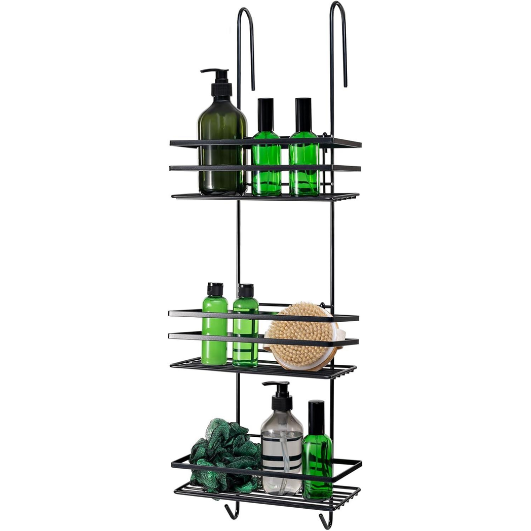 3 Tier Non Rust Hanging Shower Caddy Bathroom Organiser in Black by House Of Home