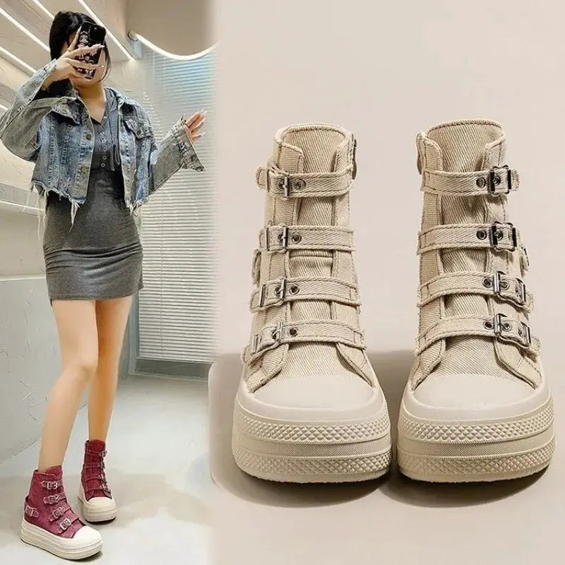 Shoes Women's Spring and Summer 2025 New Casual Versatile High-top Platform Heightened Small Board Shoes by All Mart Bristol Ltd