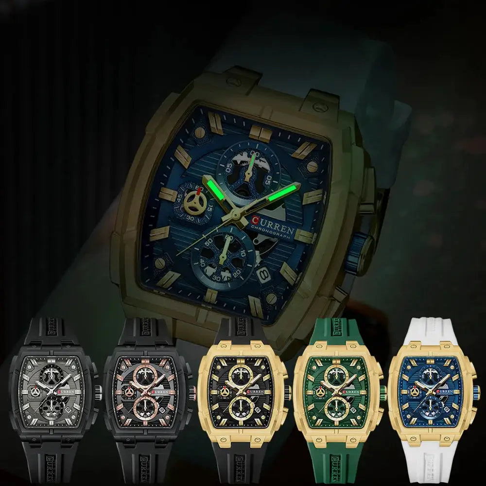 CURREN Luxury Vintage Watch for Men Sports Chronograph Quartz Wristwatches with Silicone Strap,Date,Luminous by All Mart Bristol Ltd