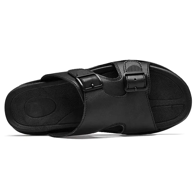 Summer Mens Leather Slippers Men Adjustable Slides Casual Sandals Brown Black Comfortable by All Mart Bristol Ltd