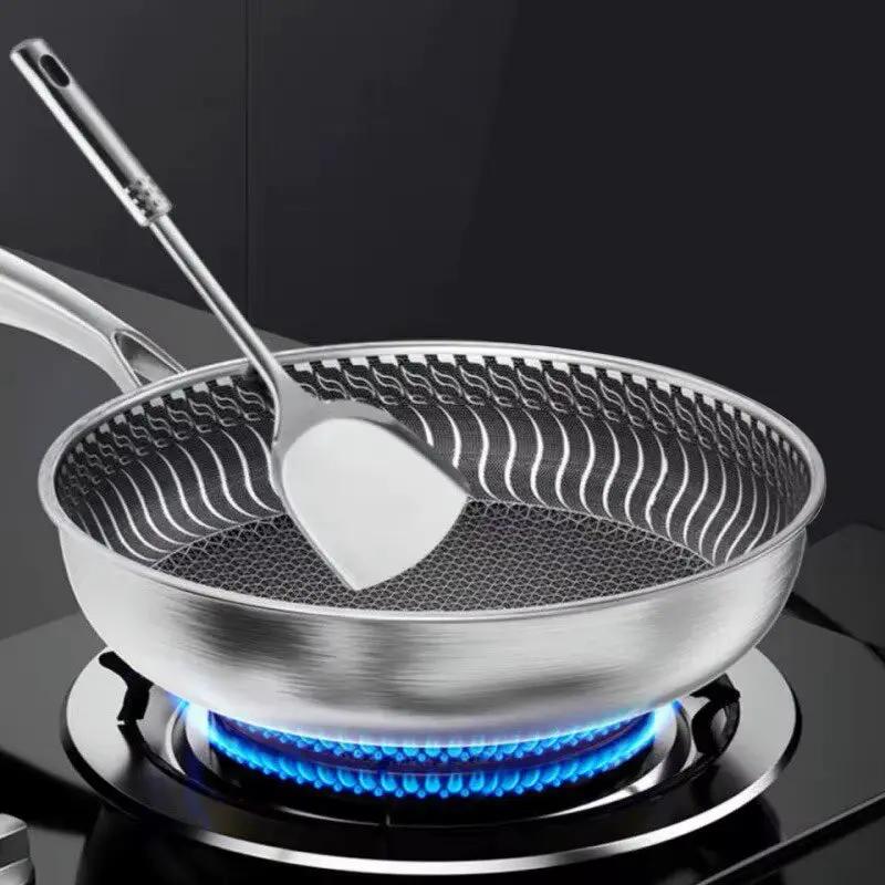Whole Body Tri-Ply Stainless Steel Frying Pan 316 Stainless Steel Wok Pan Double-Sided Honeycomb Skillet Suitable for All Stove by All Mart Bristol Ltd