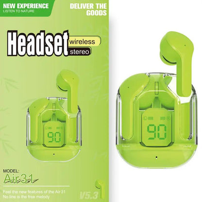 New Mini Transparent Wireless Bluetooth Headset Digital Display ENC Noise Reduction True Wireless Sports Music by Dropshipman