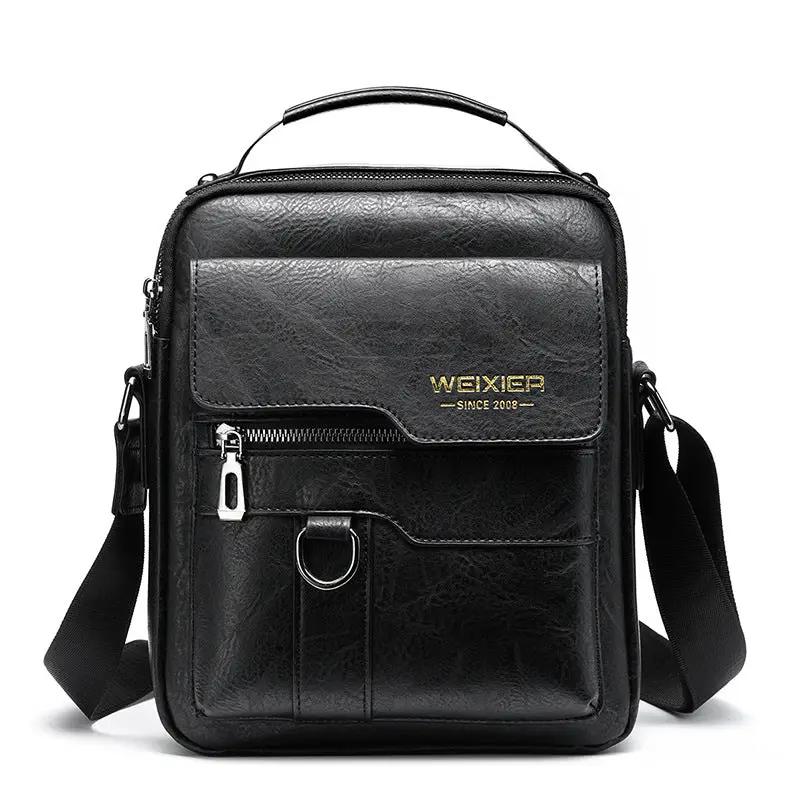 Popular Men's Messenger Bag One Shoulder Retro Business Backpack PU Leather Flaps Crossbody Bags Business Flap Male Solid Travel Bag by Dropshipman