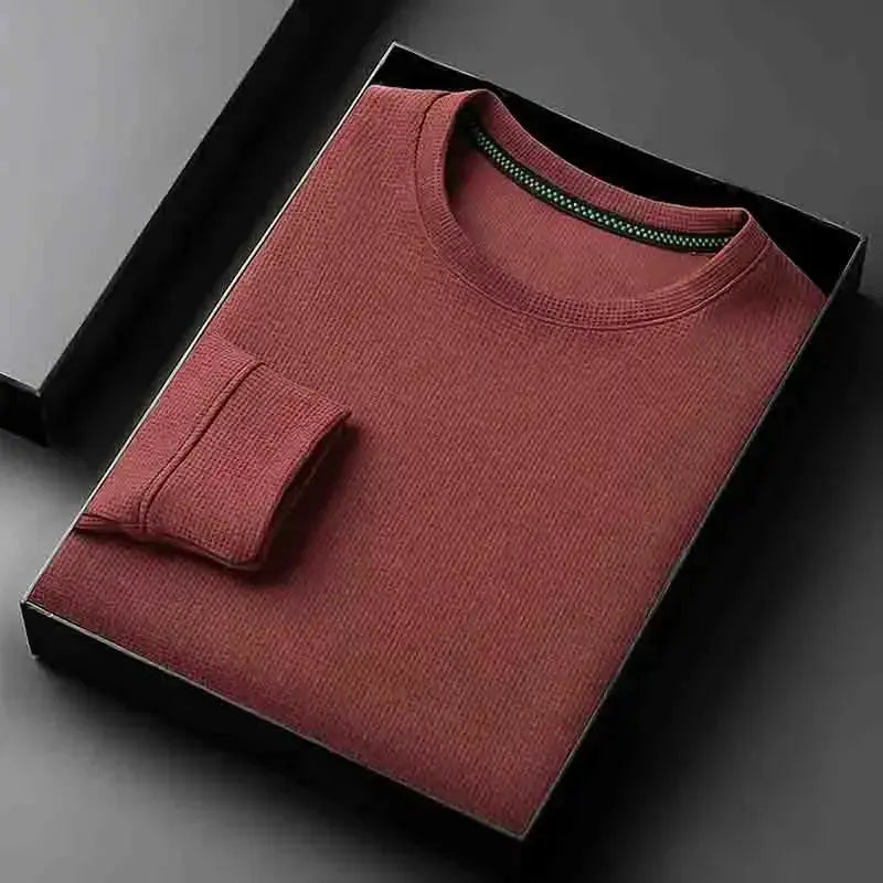 Men's Basic Crew Neck Long Sleeve Waffle Knit Sweater, Lightweight Casual Pullover for Daily Outfits by All Mart Bristol Ltd