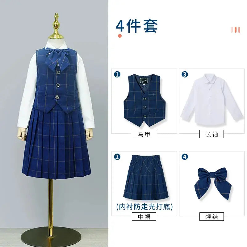 Kids British Plaid Vest Shirt Suit Pants Girls Waistcoat Blouse Skirts Children School Uniform Boys Korean Students Clothes Set by All Mart Bristol Ltd