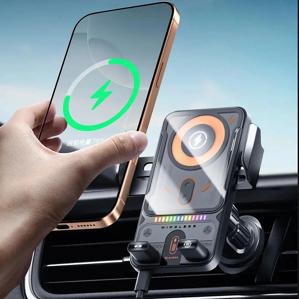Car Universal Air Vent Electric Rotating Opening Closing Phone Holder 15W Wireless Charger Dual Coil Smart Phones Fast Charging by All Mart Bristol Ltd