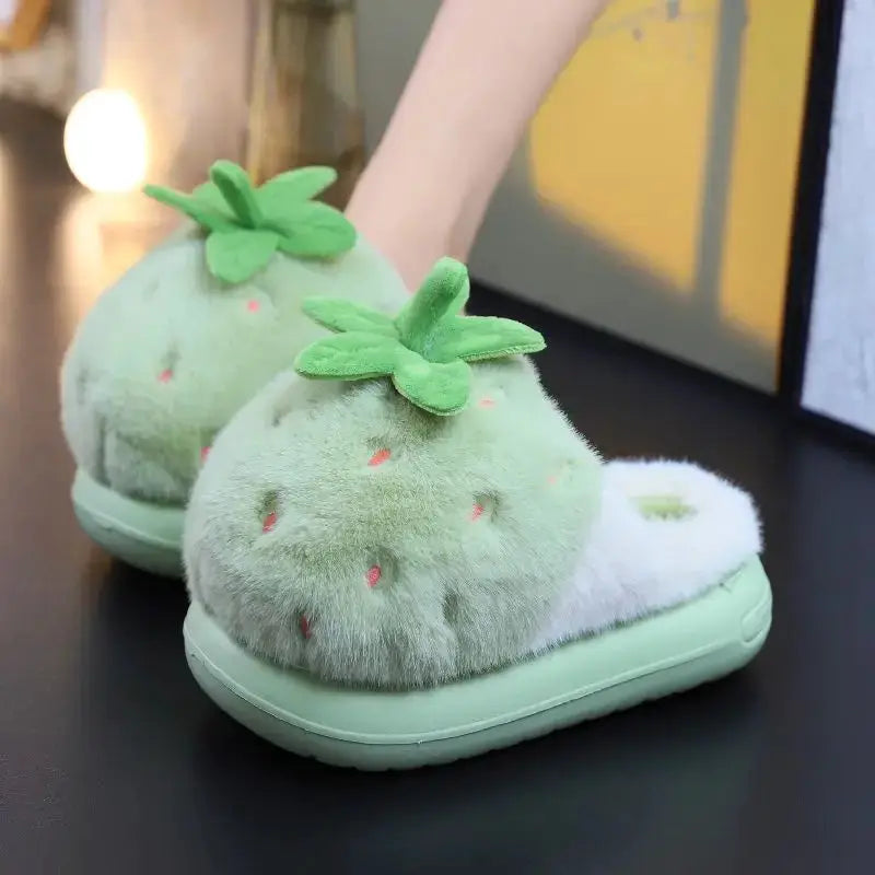 Newest 2025 Creative Strawberry Fur Slippers with Stem Ladies Platfrom EVA Plush Slides Shoes for Women Brand Plush Slippers by All Mart Bristol Ltd