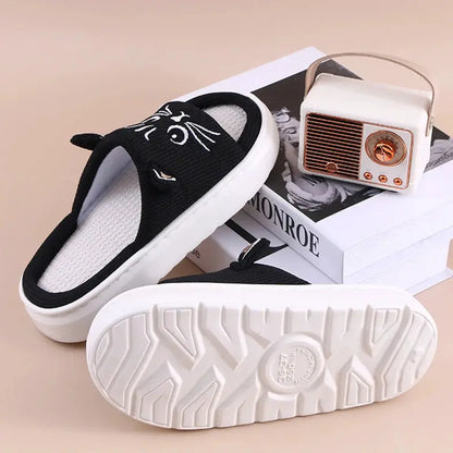 Platform Slippers Women Home Flat Spring Summer Cat Cartoon Designer Shoes Girl Trend Indoor Slides Soft Non-Slip Floor Open Toe by All Mart Bristol Ltd