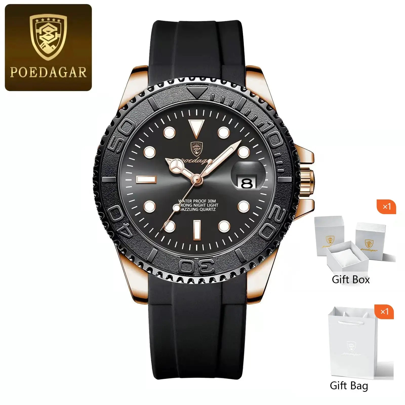 POEDAGAR Trendy Sport Man Watch Luminous Waterproof Stainless Steel Date Men Wristwatch Luxury Business Men's Quartz Watches+Box by All Mart Bristol Ltd