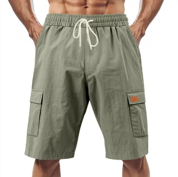 Loose Sports And Leisure Solid Color Linen Drawstring Shorts by Dropshipman