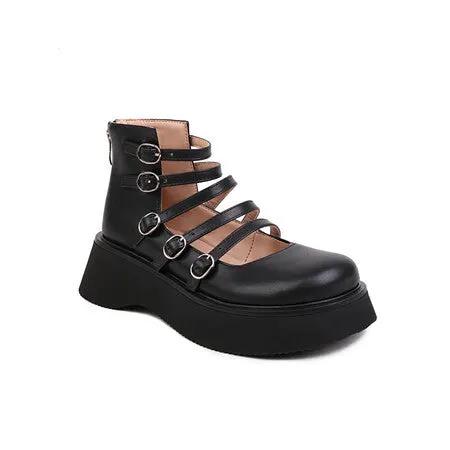 Womens High-top Shoes With A Thick Hollowed-out Leather Belt Buckle by Dropshipman