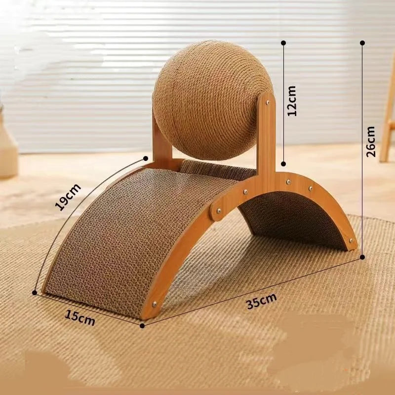 Wooden Cat Scratching Ball 2 in 1 Cat Scratcher Sisal Scratch Board Wear-Resistant Grinding Paw Toy Solid Wood Scraper for Cats