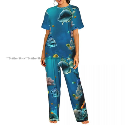 Women's Comfort Pajamas Women's Sea Fish Marine Life Short Sleeve Set Sleepwear by All Mart Bristol Ltd