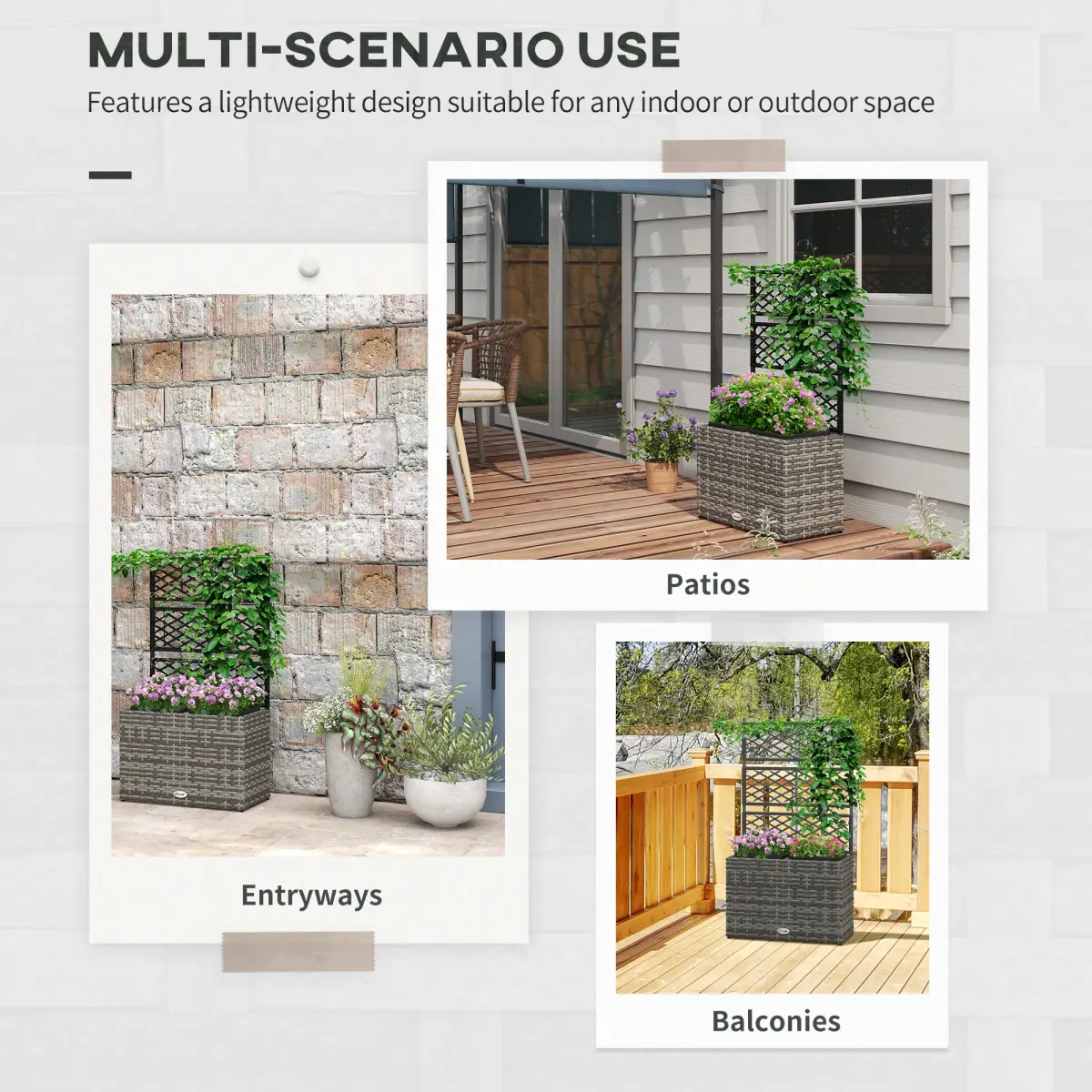 Outsunny Garden PE Rattan Planter Box with Trellis Flower Raised Bed 57x30x107cm by Outsunny