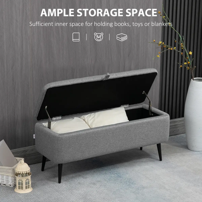 Storage Ottoman Bench, Linen Fabric Footstool with Steel Legs Grey by HOMCOM