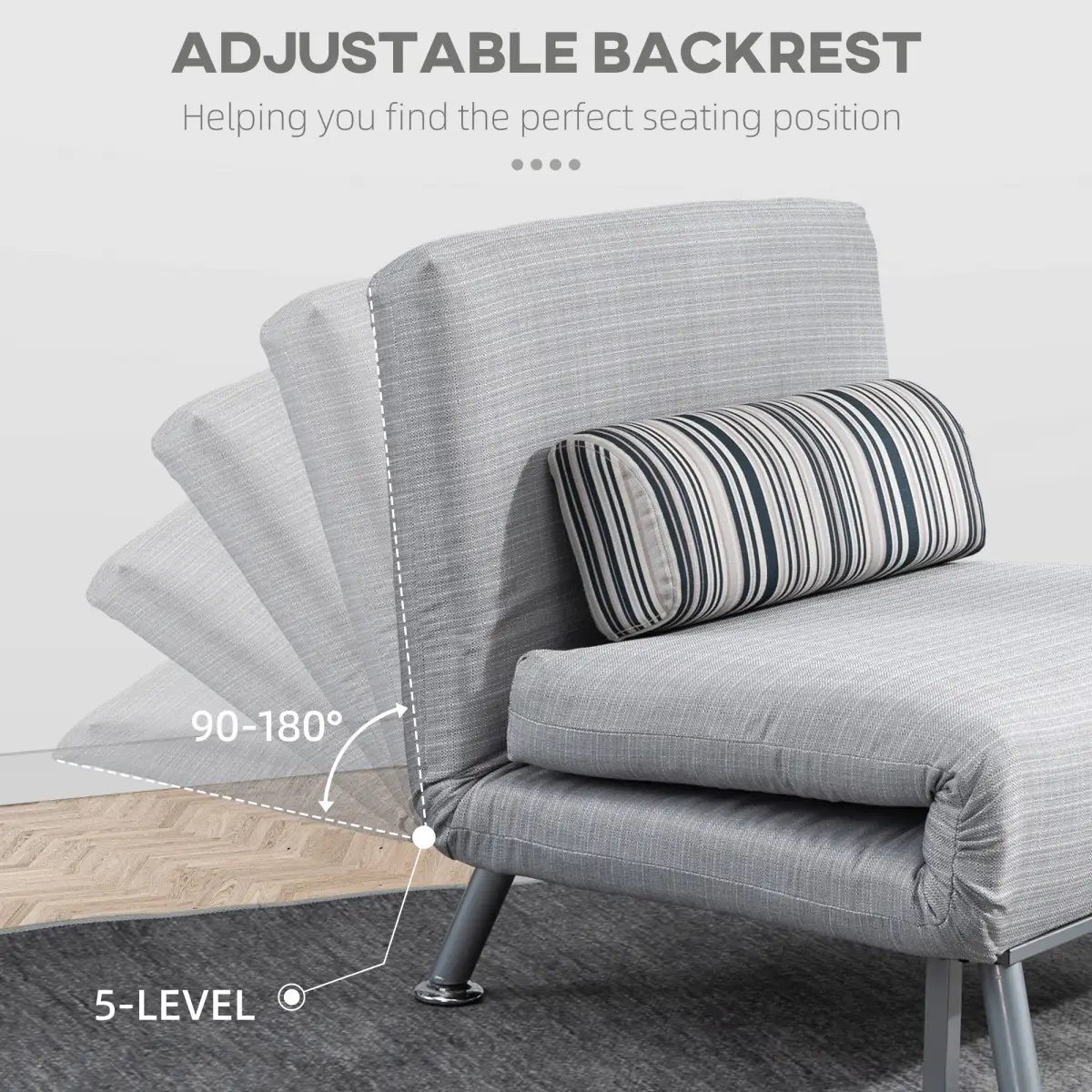 Single Sofa Bed Folding Chair Bed w/ Steel Frame Padding Pillow Grey, Silver by Unbranded