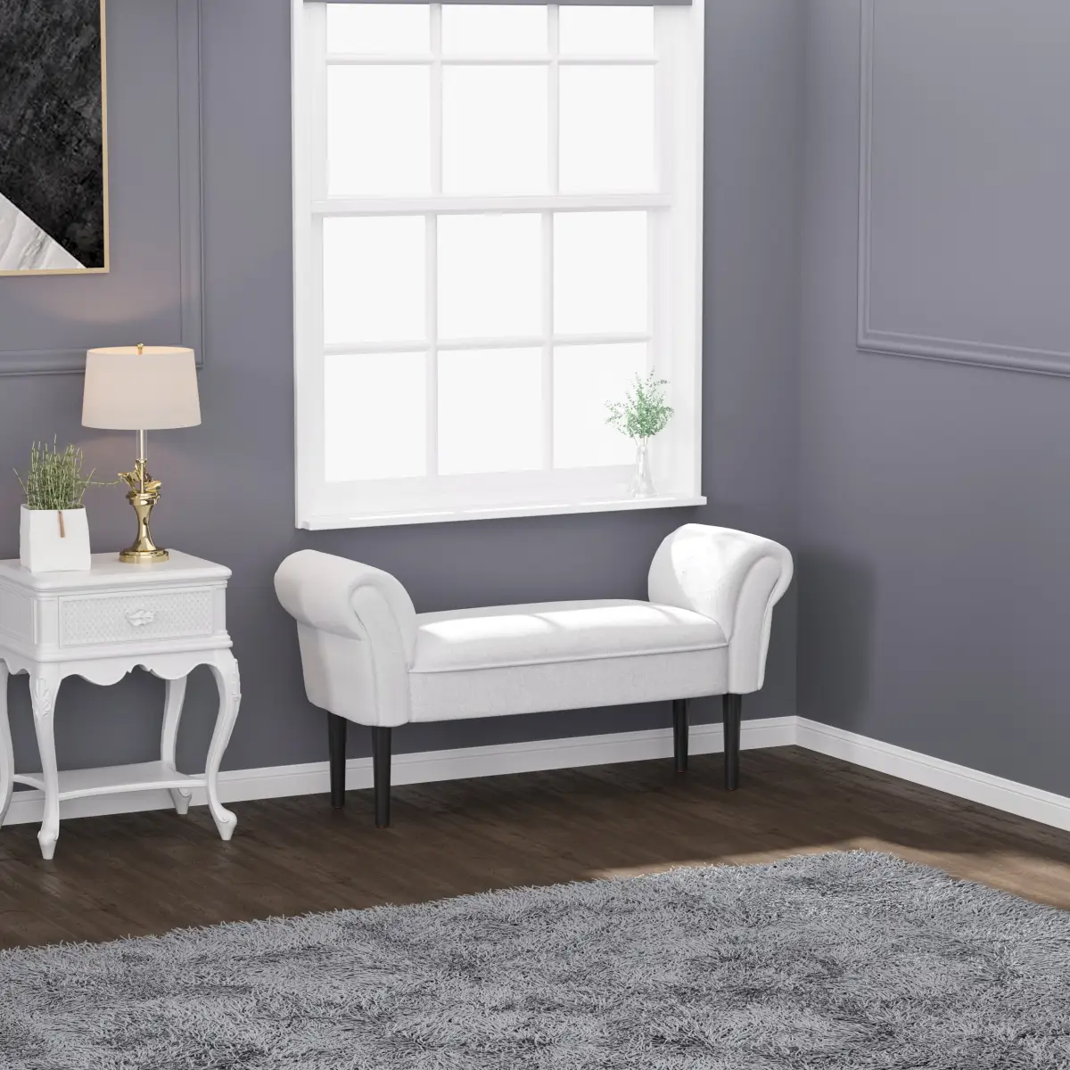 Elegant Flannelette Home End Bench Wood Legs Padding High Scrolled Ends by Unbranded