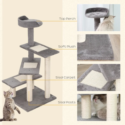 Cat Tree Activity Center Kitten Climbing Tower Scratching Post Plush Pawhut by Unbranded