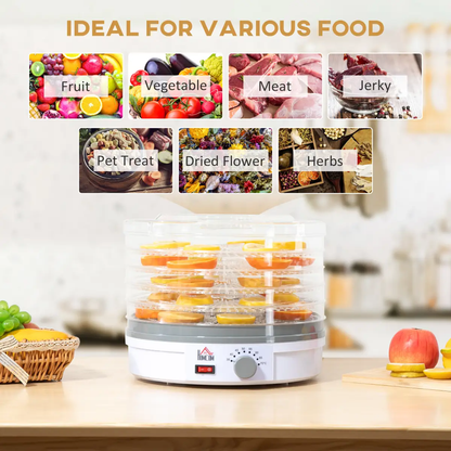5 Tier Food Dehydrator 245W Stainless Steel Food Dryer Machine Timer LCD White by HOMCOM
