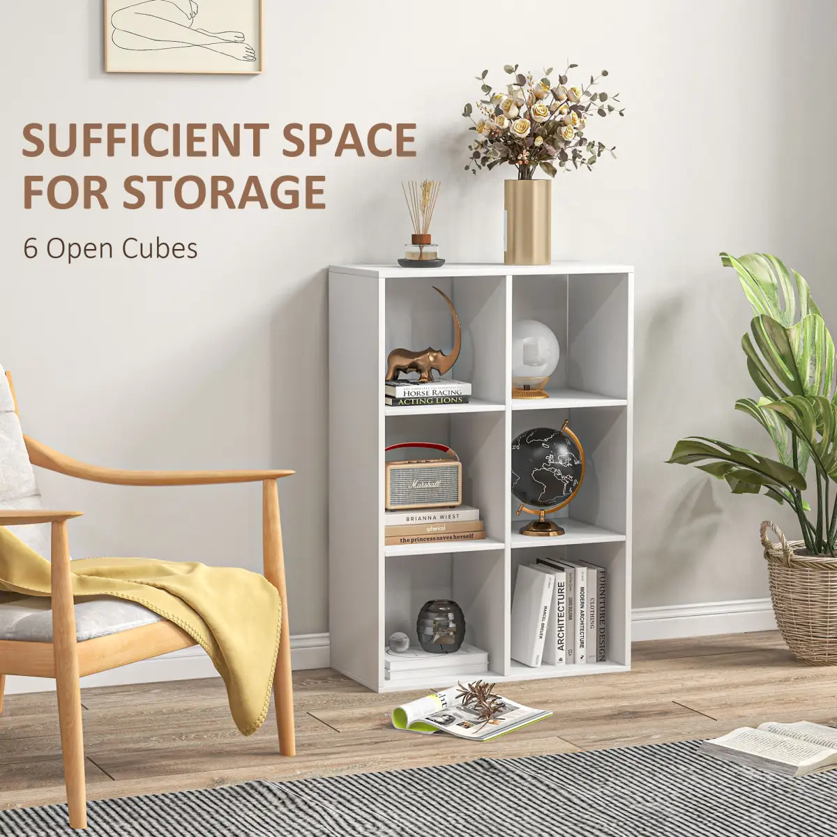 Storage Cabinet Bookcase 6 Cube Organiser Shelves White by Unbranded