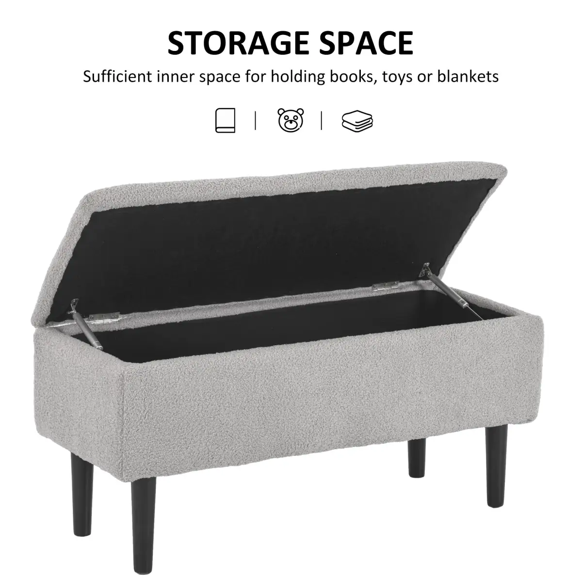HOMCOM 15" Ottoman Storage Box with Wooden Legs and 47L Storage Capacity, Grey by HOMCOM